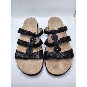 Women's SAS Naples Slide Sandal Black w/Floral Accents‎ Size 9.5M